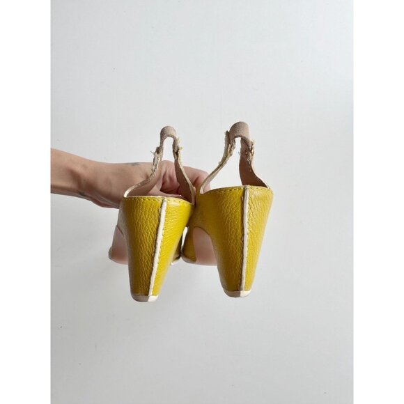CAMPER Yellow Pebbled Leather Slingback Peep Toe Wedge Sandals, Size 35 - Picture 9 of 16